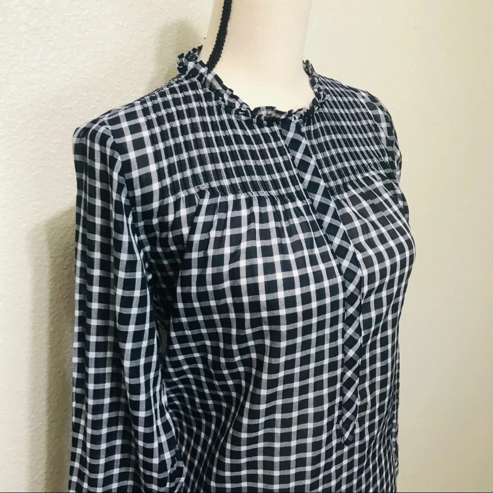 J. Crew Gingham Pleated Bib Ruffle Trim Shirt